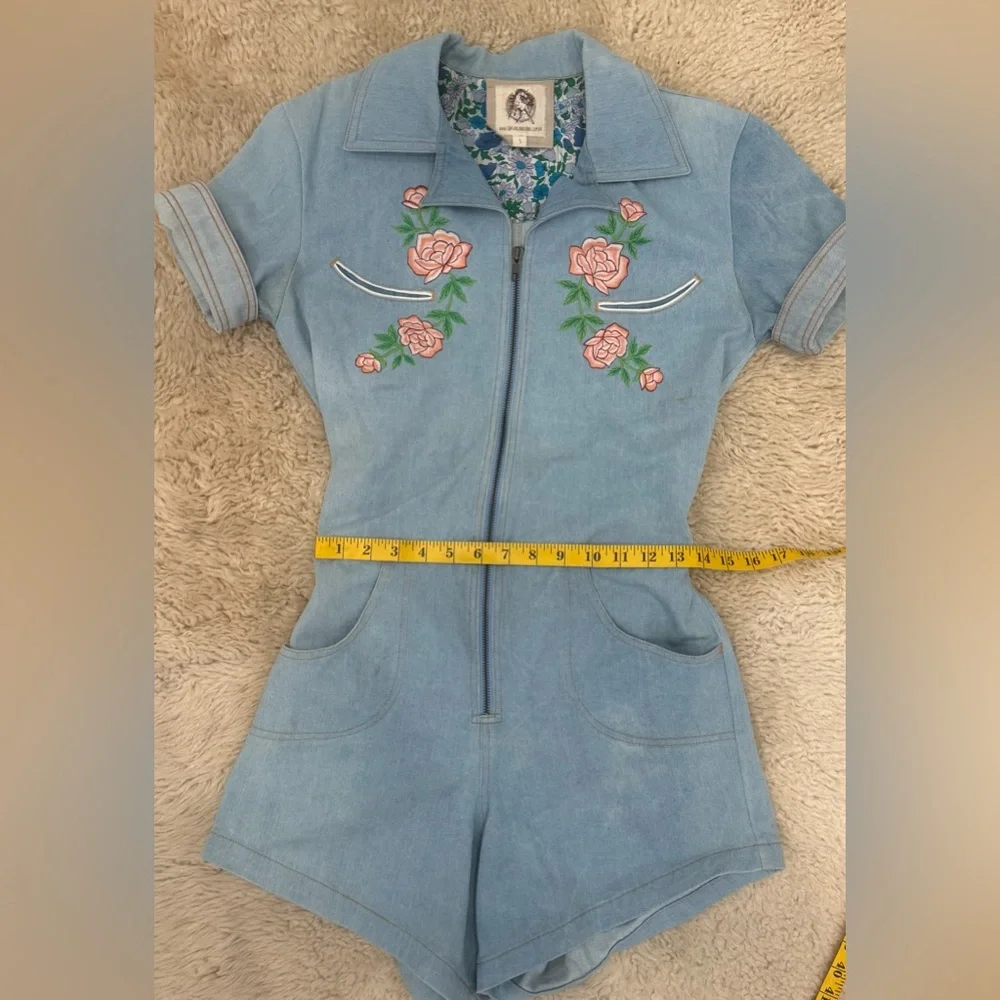 Chasing Unicorns Blue Floral Embroidered Romper - Picture 3 of 7